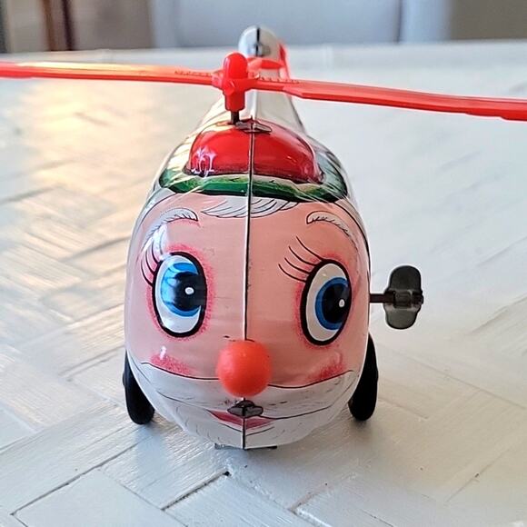 Vintage Wind Up Yuletide Santa Claus w/Reindeer Copter Made in Japan Works - Picture 6 of 13